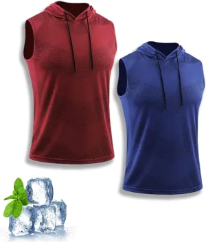 Convenientto 3-Pack Sleeveless Hooded Workout Shirts, Men's Quick-Dry Gym Hiking Sports Breathable Tee