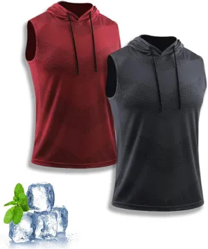 Convenientto 3-Pack Sleeveless Hooded Workout Shirts, Men's Quick-Dry Gym Hiking Sports Breathable Tee