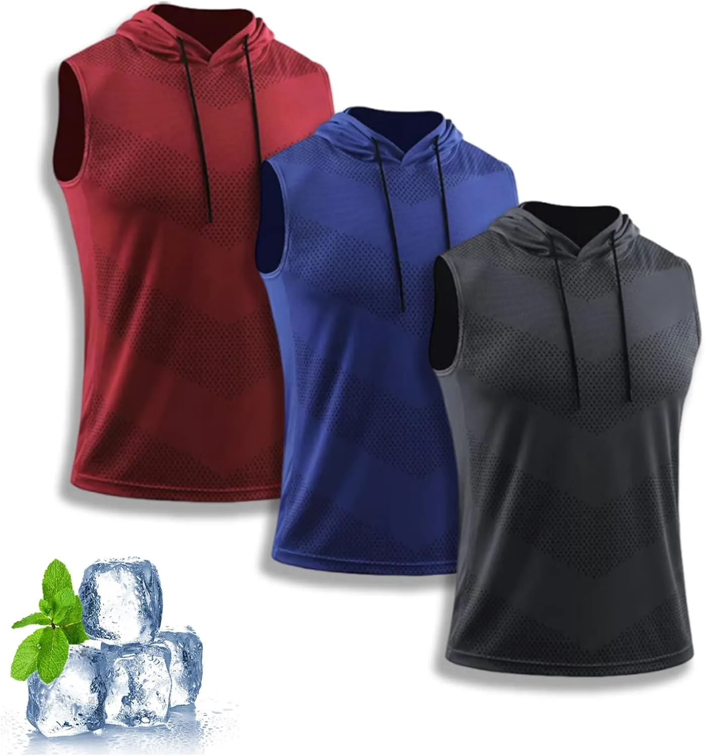 Convenientto 3-Pack Sleeveless Hooded Workout Shirts, Men's Quick-Dry Gym Hiking Sports Breathable Tee