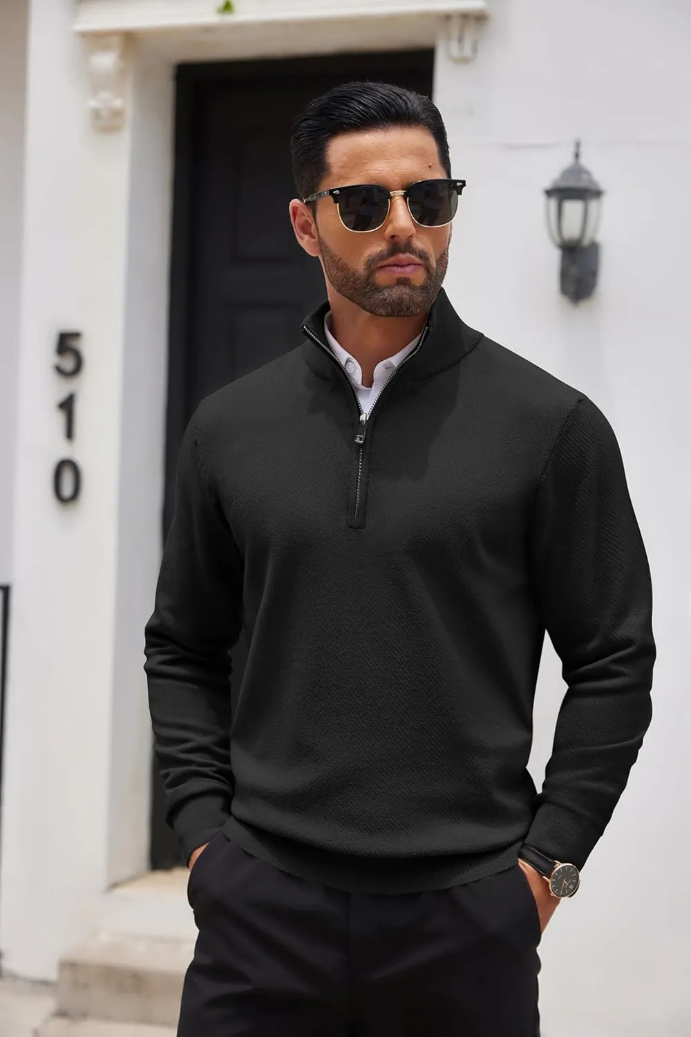 COOFANDY Men's Quarter Zip Up Sweaters Slim Fit Casual Long Sleeve Knitted Mock Neck Pullover Sweaters