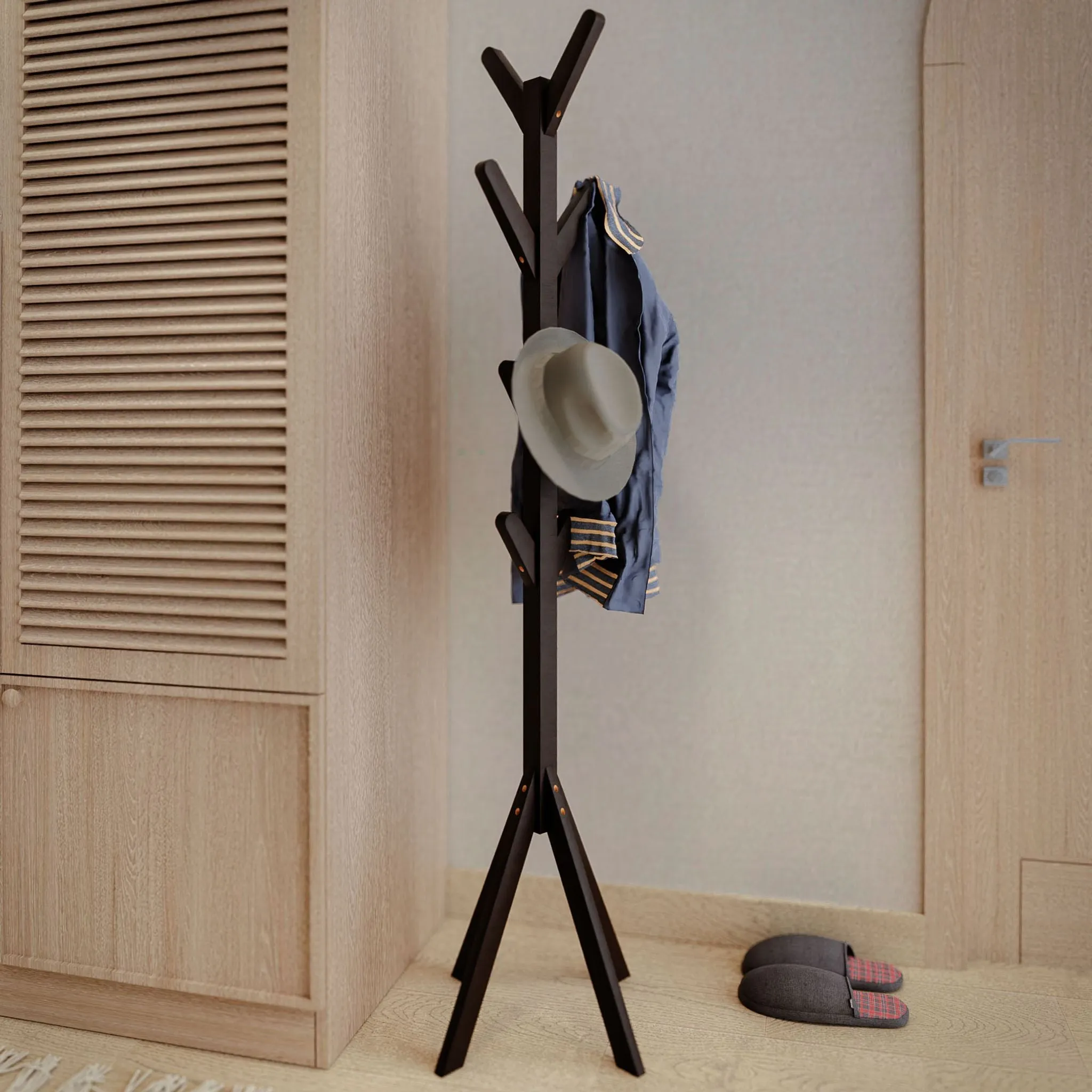Cortesi Home Gunther Wooden Coat Rack Tree, Dark Espresso 8 hooks