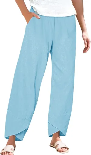 Cotton Linen Pants Women 2025 Summer Plus Size Boho Pants Lightweight Hight Waist Linen Vacation Beach Pants with Pockets