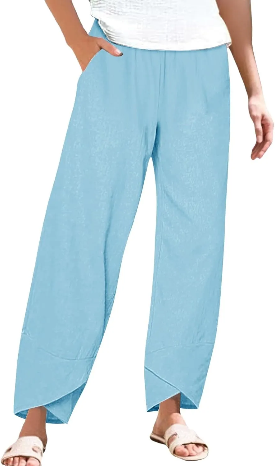 Cotton Linen Pants Women 2025 Summer Plus Size Boho Pants Lightweight Hight Waist Linen Vacation Beach Pants with Pockets