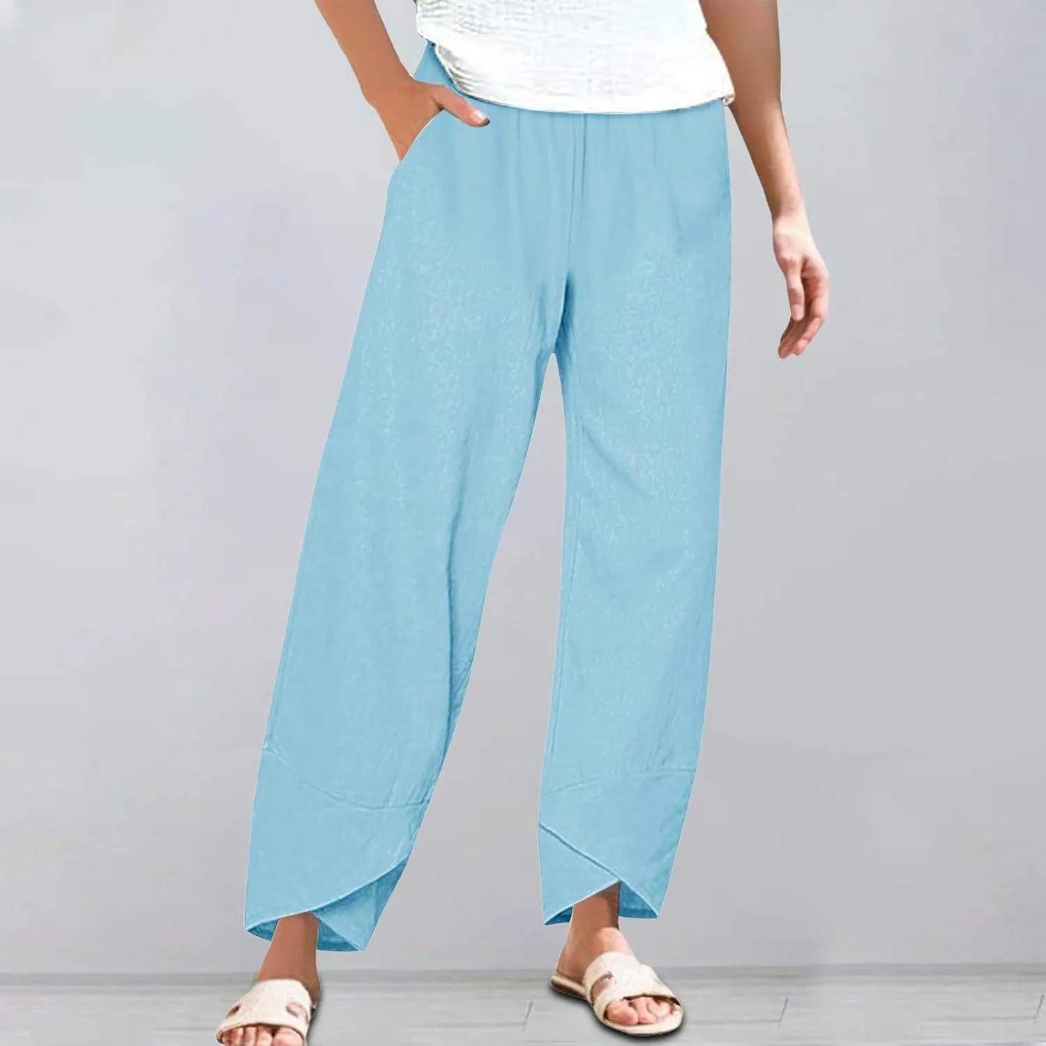 Cotton Linen Pants Women 2025 Summer Plus Size Boho Pants Lightweight Hight Waist Linen Vacation Beach Pants with Pockets