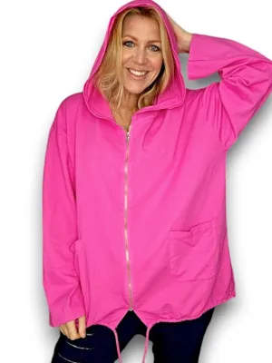 COTTON ZIP HOODIE HOT PINK
