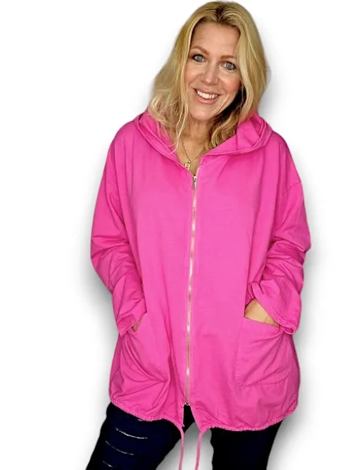 COTTON ZIP HOODIE HOT PINK