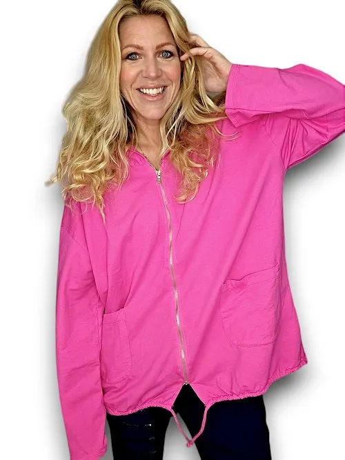 COTTON ZIP HOODIE HOT PINK