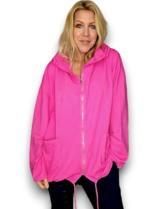 COTTON ZIP HOODIE HOT PINK