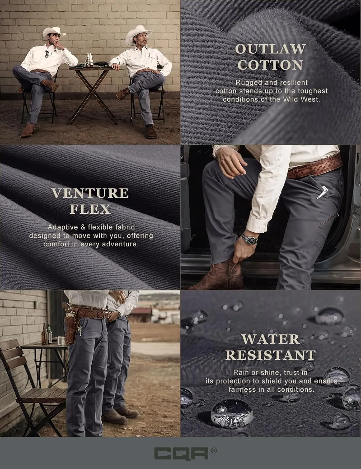 CQR Men's Motion Utility Casual Pants, Regular Fit Lightweight Work Pants, Water Resistant Outdoor Stretch Pants with Pockets