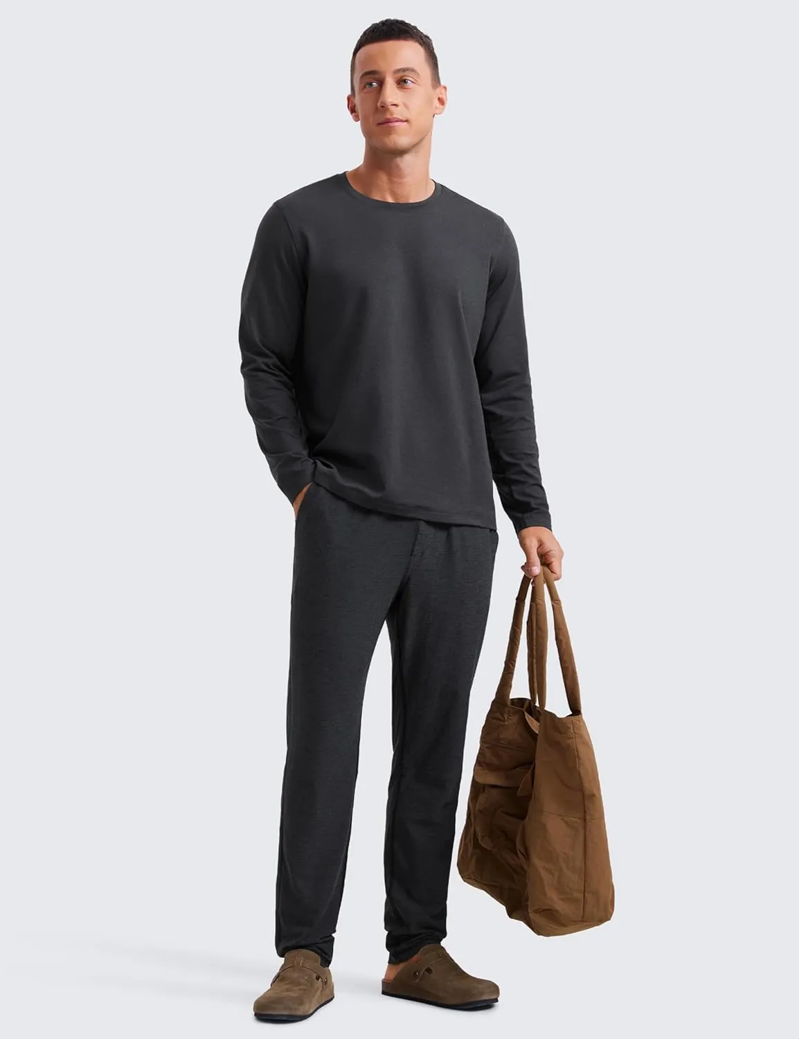 CRZ YOGA Cloud Jersey Mens Long Sleeve Shirts Breathable Casual Workout Crewneck T-Shirts Soft Basic Tops