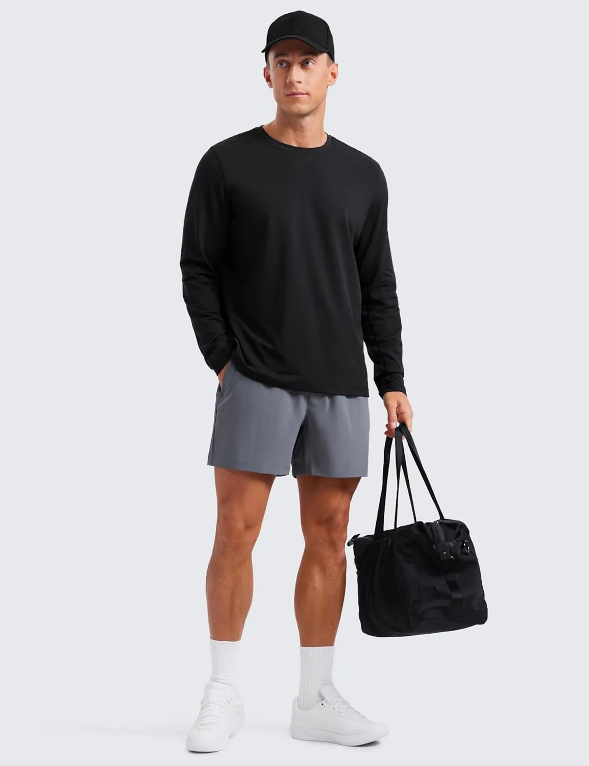 CRZ YOGA Cloud Jersey Mens Long Sleeve Shirts Breathable Casual Workout Crewneck T-Shirts Soft Basic Tops