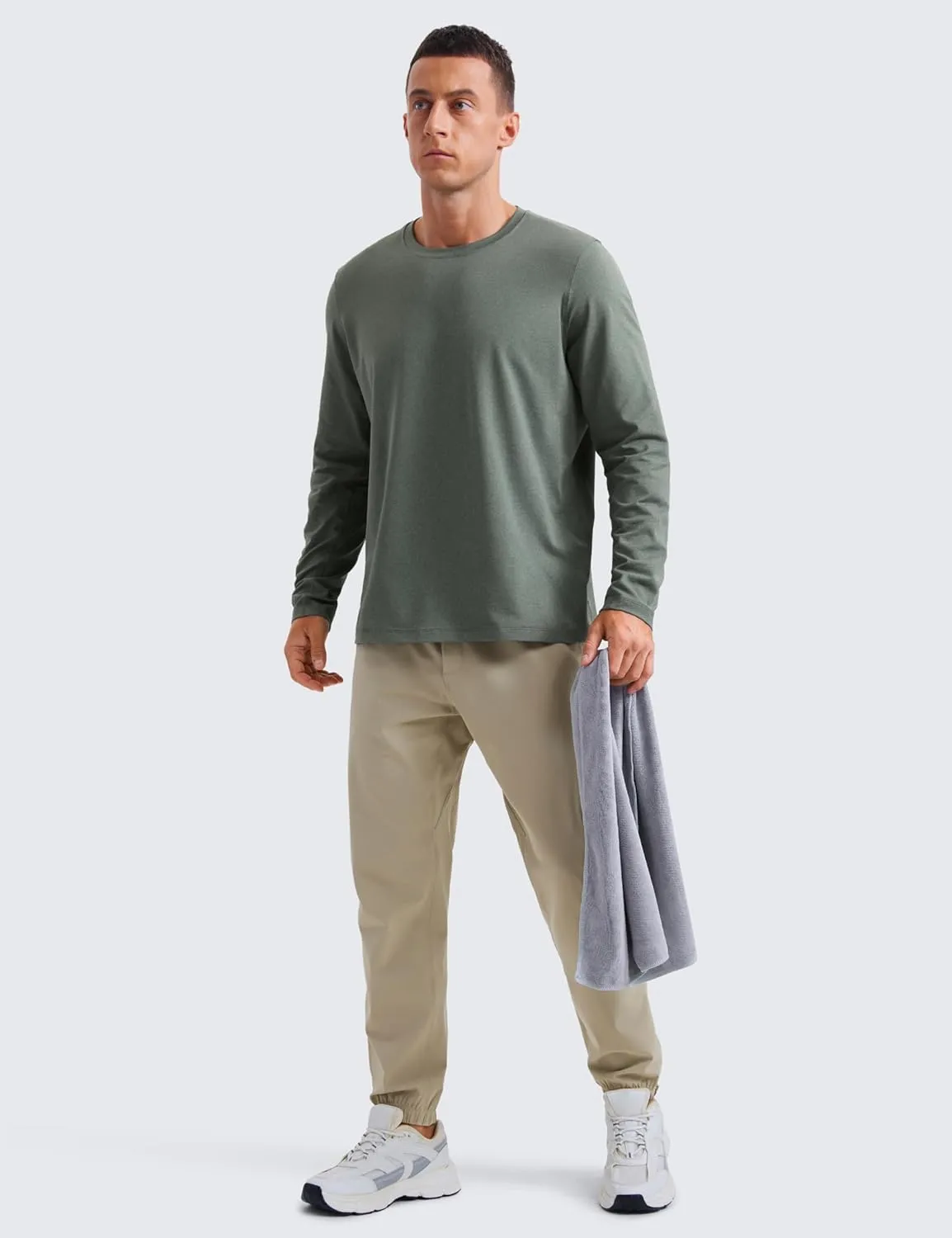 CRZ YOGA Cloud Jersey Mens Long Sleeve Shirts Breathable Casual Workout Crewneck T-Shirts Soft Basic Tops