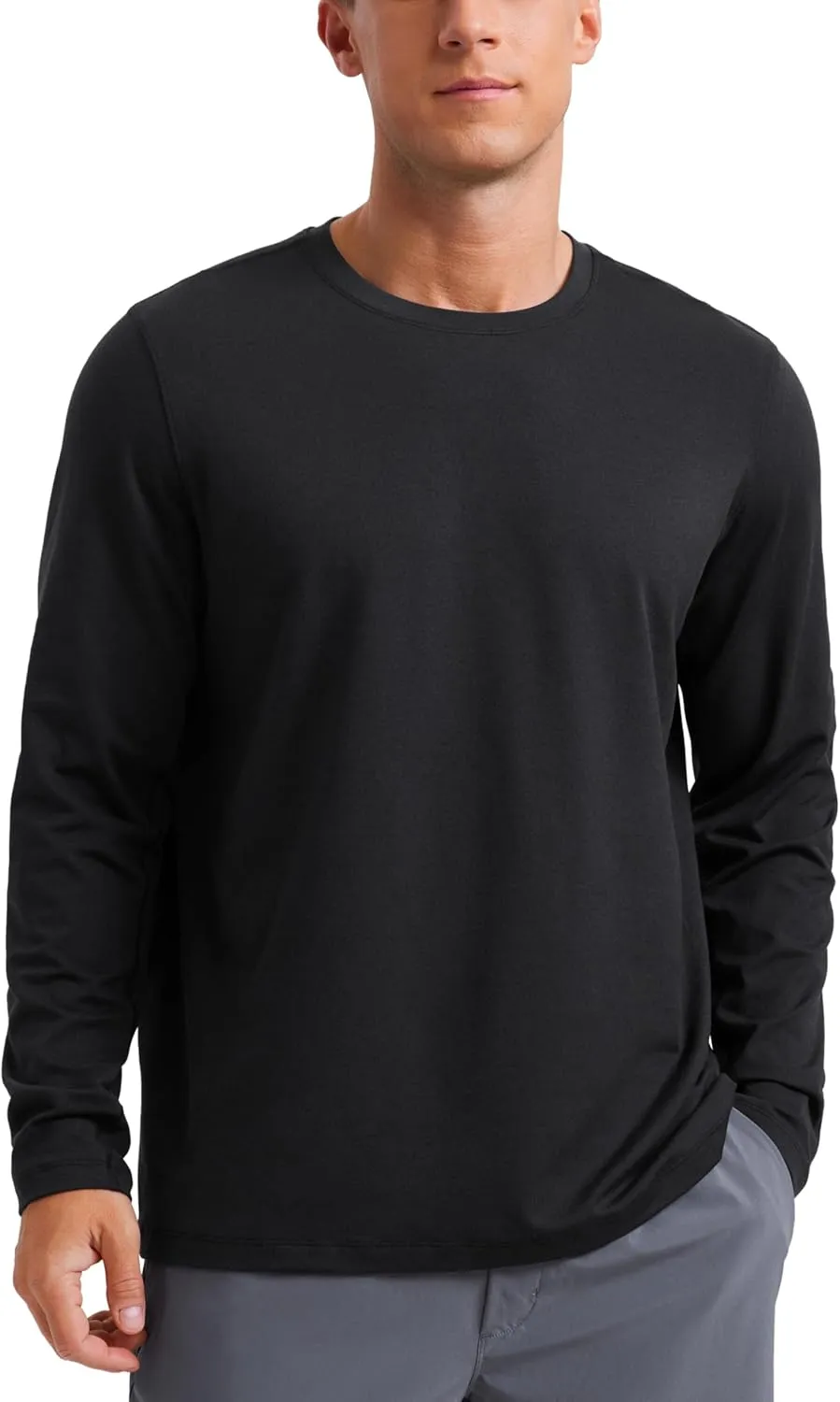 CRZ YOGA Cloud Jersey Mens Long Sleeve Shirts Breathable Casual Workout Crewneck T-Shirts Soft Basic Tops