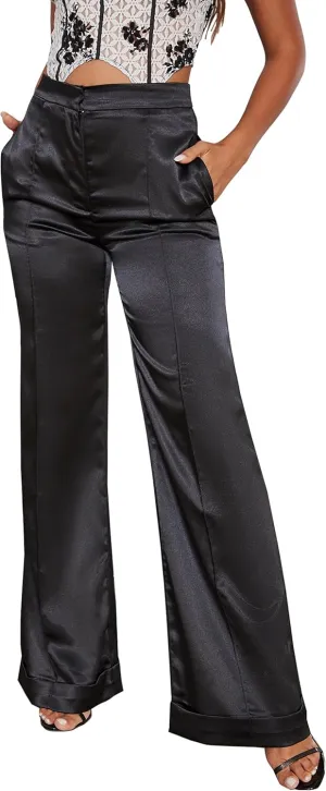 D&M Women's Dress Pants Wide Leg High Waist Flare Pants Work Pants Business Office Casual Lounge Pant Trousers with Pocket