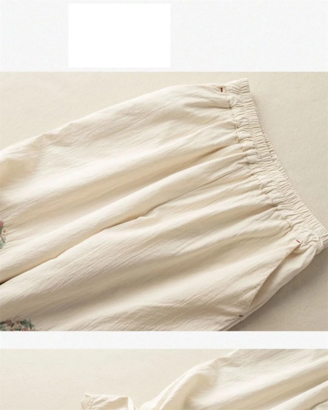Dndrdhfb Women's Cotton Wide Leg Pants Elastic Waist Trousers Casual Breathable Harem Pants