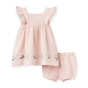 Elegant Baby Embroidered Muslin Dress w/ Bloomer ~ Garden Picnic