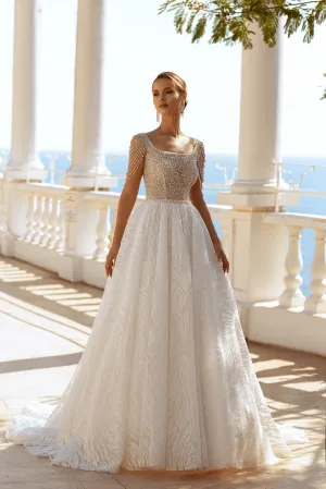 Elegant Square Neck Wedding Dress - Pearl Beads for Wedding Dress - Aline Ball Gown Wedding Dress Plus Size