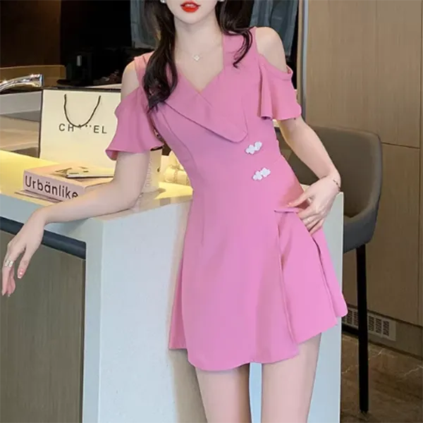 Elegant Strapless Suit Collar Dress