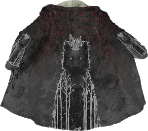 Fenrir Wolf Mythical Men's Winter Shearling Thick Warm Hooded Cloak Viking Tattoos Coats Mid-Length Trendy Coatume