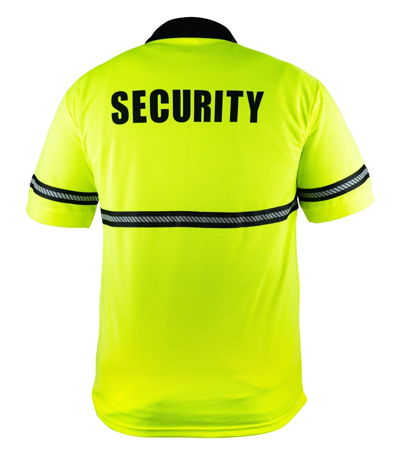 First Class Security High Visibility Polo Shirt with Reflective Hash Stripe