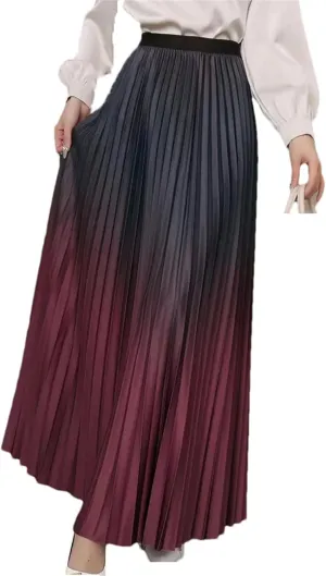Floor Length Summer Pleated Skirt Women's Ombre Maxi Skirt Casual Elegant Wear