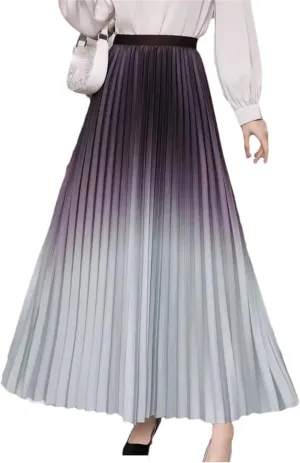 Floor Length Summer Pleated Skirt Women's Ombre Maxi Skirt Casual Elegant Wear
