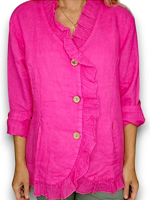 FRILL AND DANDY LINEN JKT LINEN HOT PINK