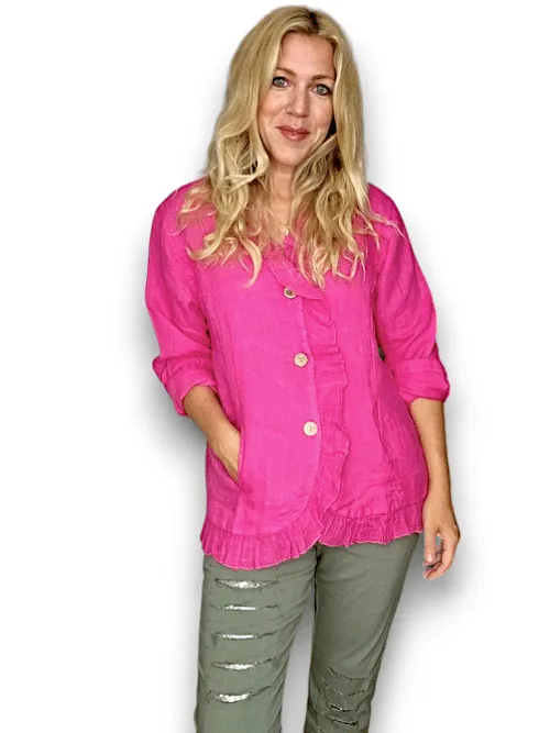 FRILL AND DANDY LINEN JKT LINEN HOT PINK