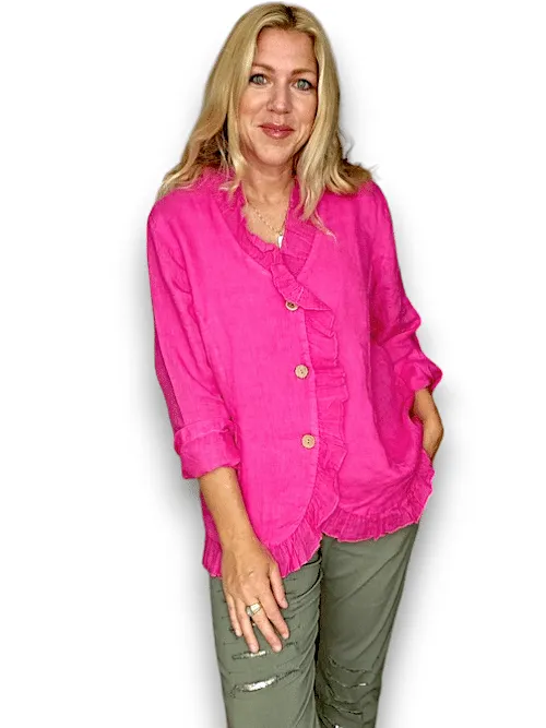 FRILL AND DANDY LINEN JKT LINEN HOT PINK