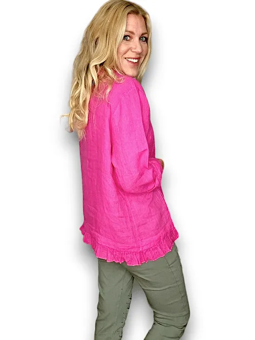 FRILL AND DANDY LINEN JKT LINEN HOT PINK