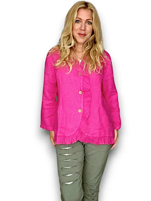 FRILL AND DANDY LINEN JKT LINEN HOT PINK