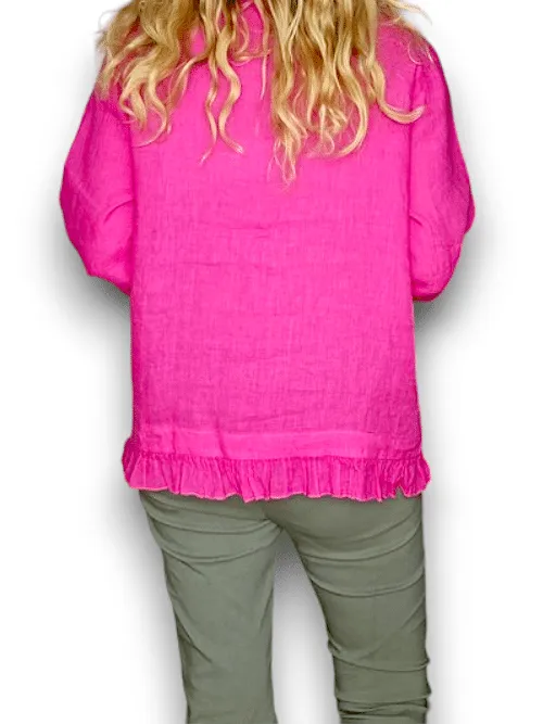 FRILL AND DANDY LINEN JKT LINEN HOT PINK