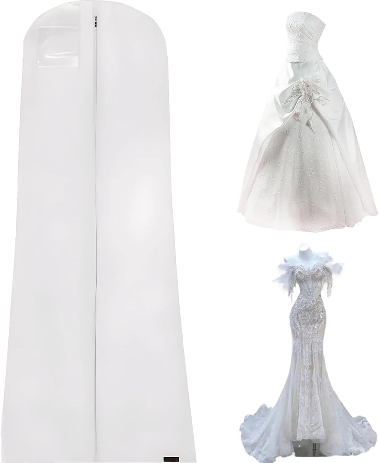 Garment Bag Extra-Long Waterproof Wedding Dress Garment Bag with Viewing Window Full-Length Zippered Garment Bag with Label Compartment for Gowns Suits Coats