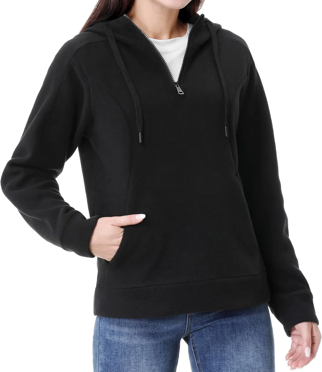 GIMECEN Women's Polar Fleece Hoodies Quarter Zip Sweatshirt Long Sleeve Sweaters Casual Pullover Jacket with Pocket