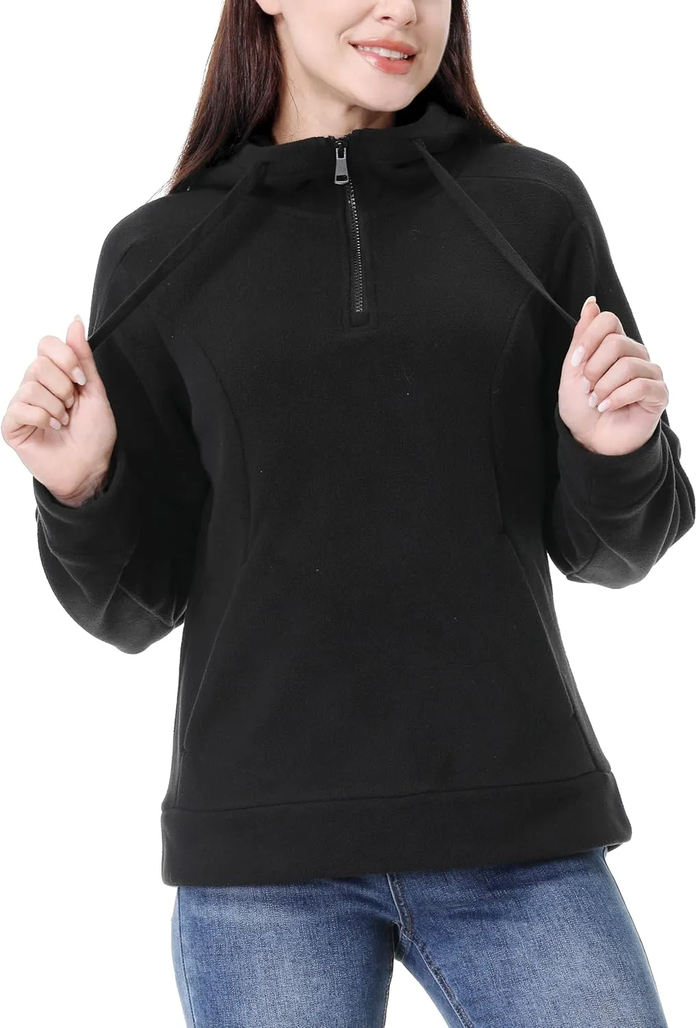 GIMECEN Women's Polar Fleece Hoodies Quarter Zip Sweatshirt Long Sleeve Sweaters Casual Pullover Jacket with Pocket
