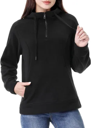 GIMECEN Women's Polar Fleece Hoodies Quarter Zip Sweatshirt Long Sleeve Sweaters Casual Pullover Jacket with Pocket