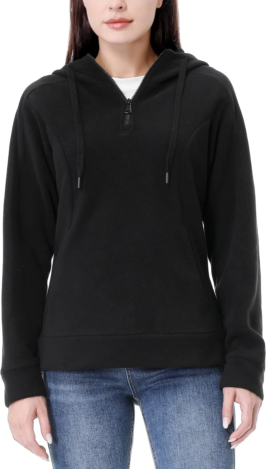 GIMECEN Women's Polar Fleece Hoodies Quarter Zip Sweatshirt Long Sleeve Sweaters Casual Pullover Jacket with Pocket