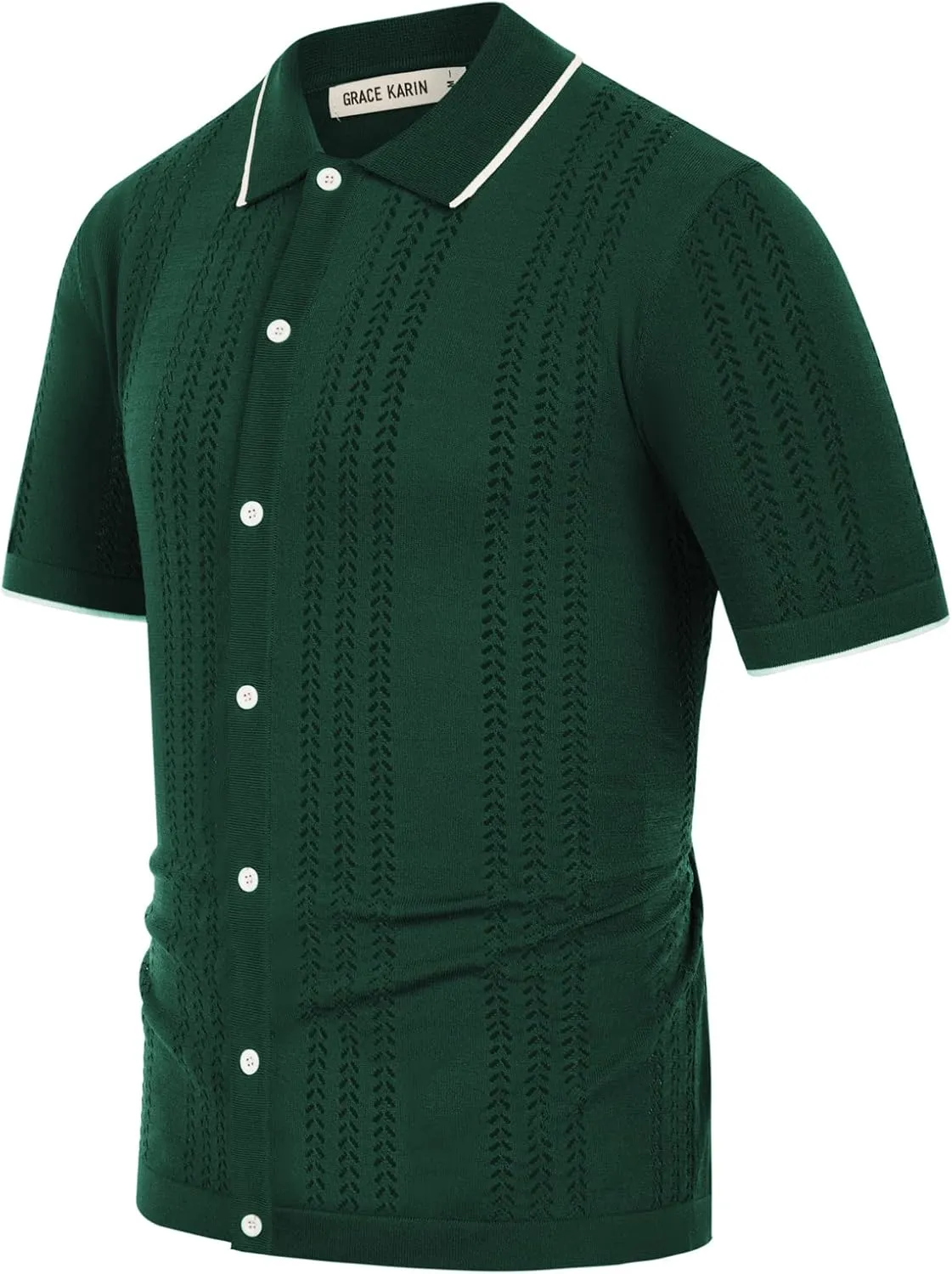 GRACE KARIN Men's Knit Polo Shirt Breathable Hollow Out Casual Button Down Shirts
