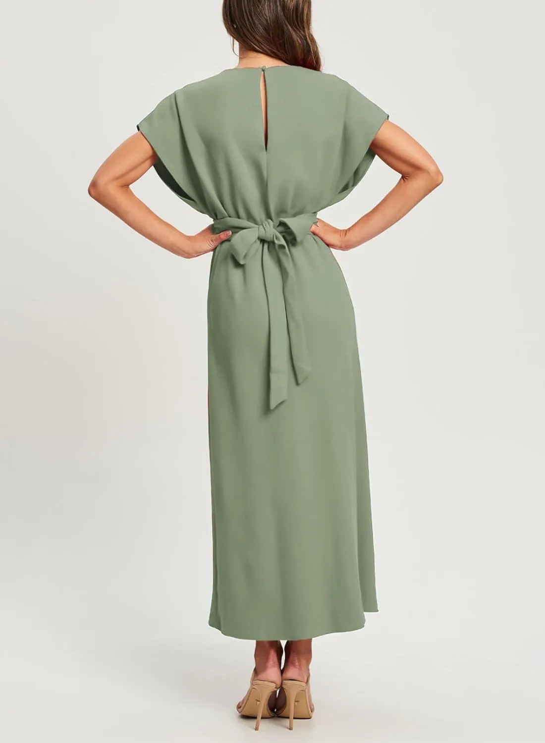 Happy Sailed Womens Formal Dress 2025 Trendy Elegant Batwing Sleeve Front Wrap Tie Waist Long Maxi Cocktail Party Dresses