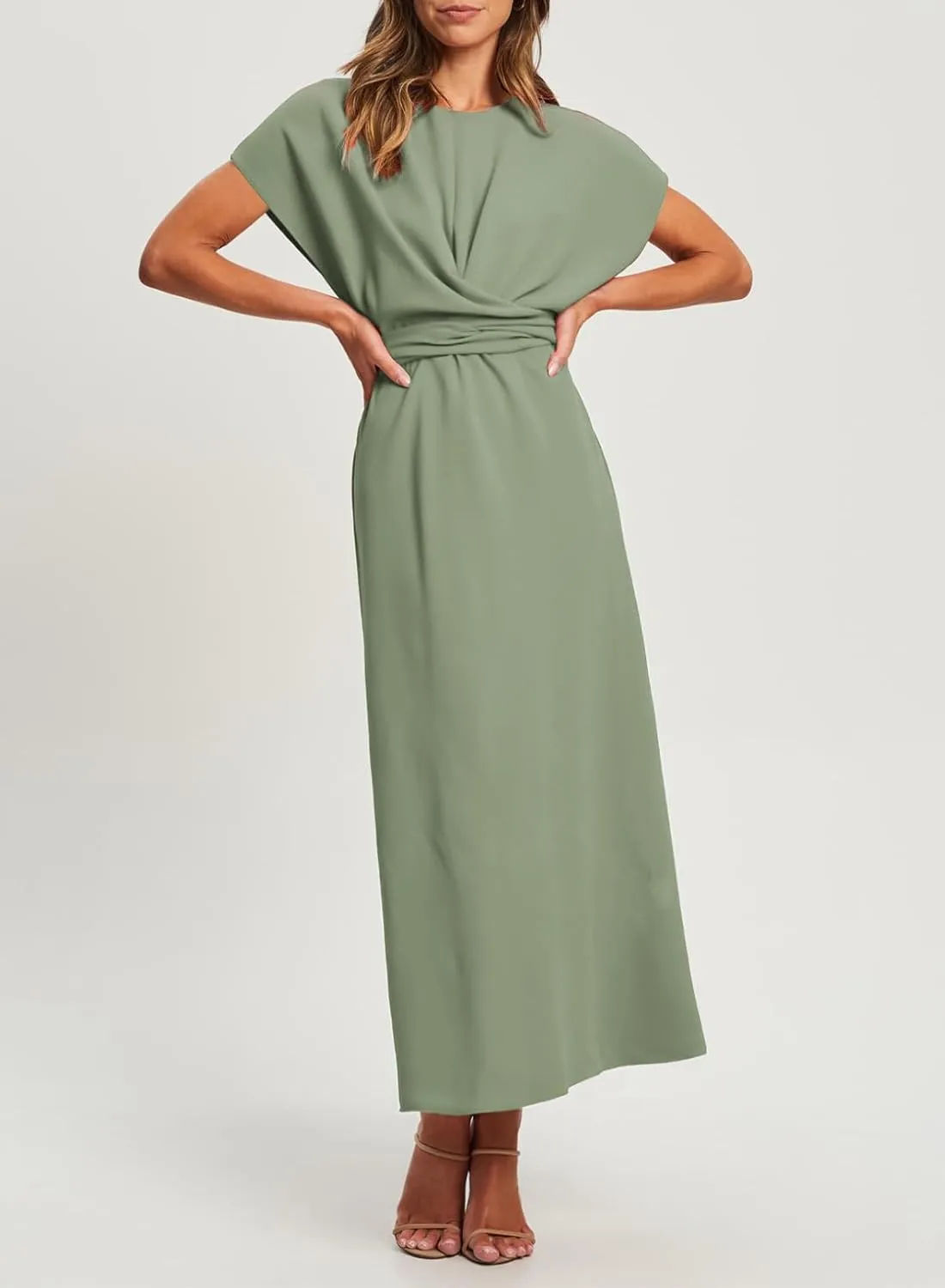 Happy Sailed Womens Formal Dress 2025 Trendy Elegant Batwing Sleeve Front Wrap Tie Waist Long Maxi Cocktail Party Dresses