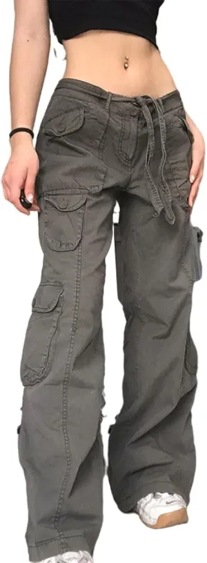 Harajuku Multi-Pocket Cargo Pants Women's Posh Low Waist Loose Casual Denim Pants