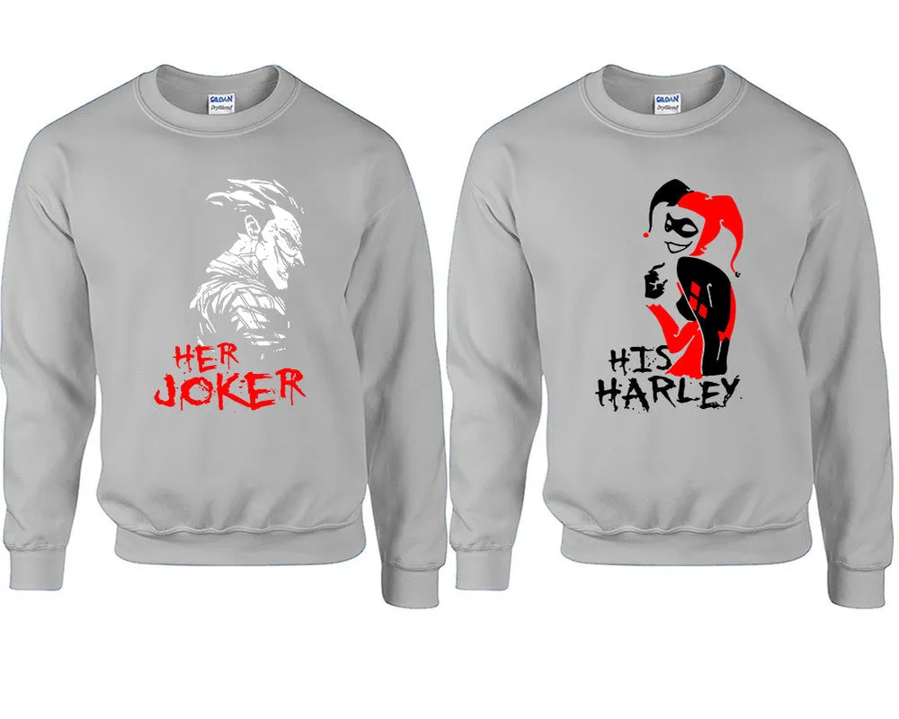 Her Joker & His Harley Couple Matching Crewneck Sweaters – Unisex Pullover Sweaters Sold Separately for Him and Her