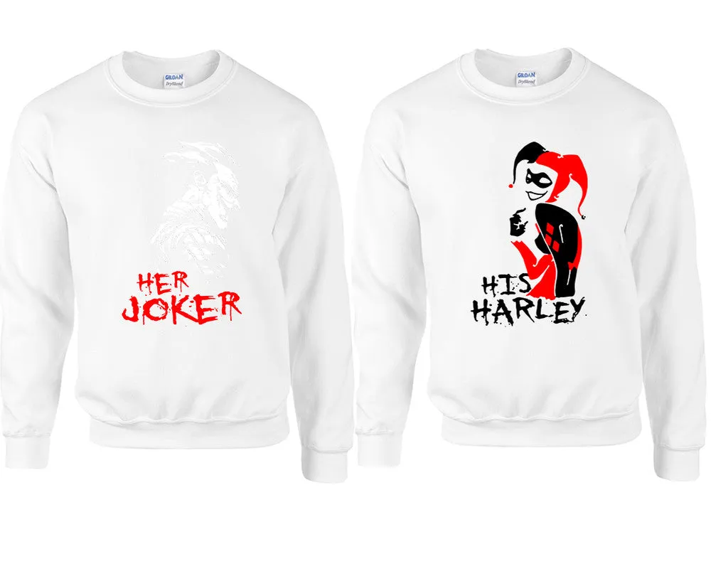 Her Joker & His Harley Couple Matching Crewneck Sweaters – Unisex Pullover Sweaters Sold Separately for Him and Her