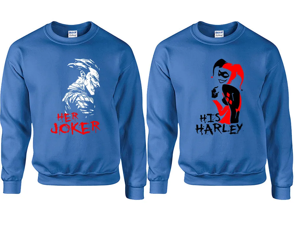 Her Joker & His Harley Couple Matching Crewneck Sweaters – Unisex Pullover Sweaters Sold Separately for Him and Her