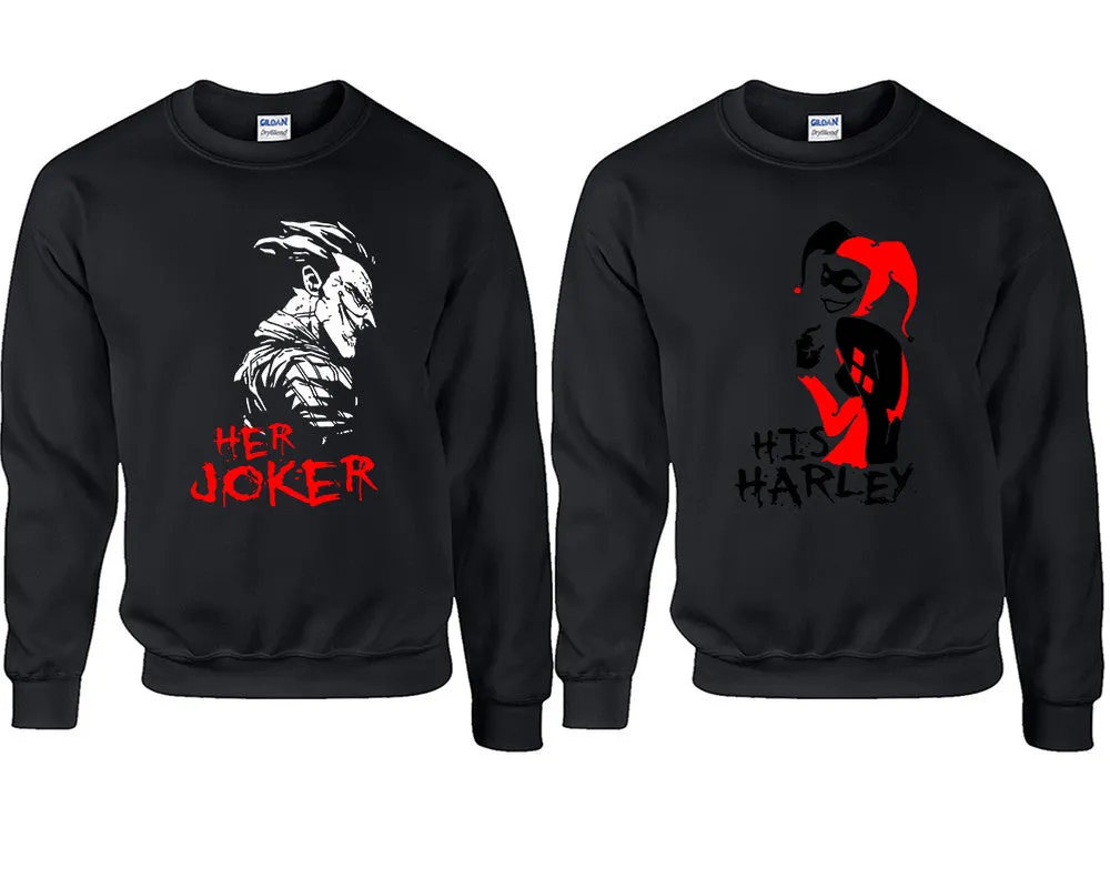 Her Joker & His Harley Couple Matching Crewneck Sweaters – Unisex Pullover Sweaters Sold Separately for Him and Her