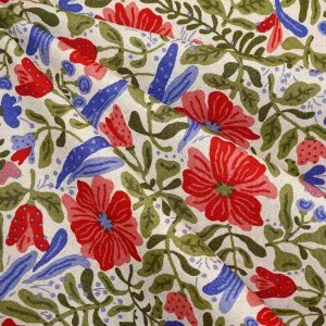 Japanese Painterly Sketch Floral Canvas Natural/Red