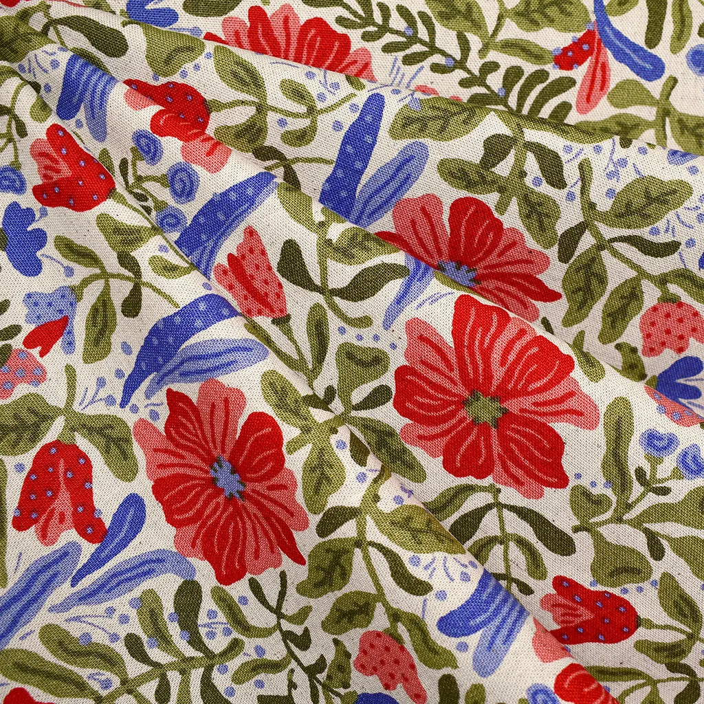 Japanese Painterly Sketch Floral Canvas Natural/Red