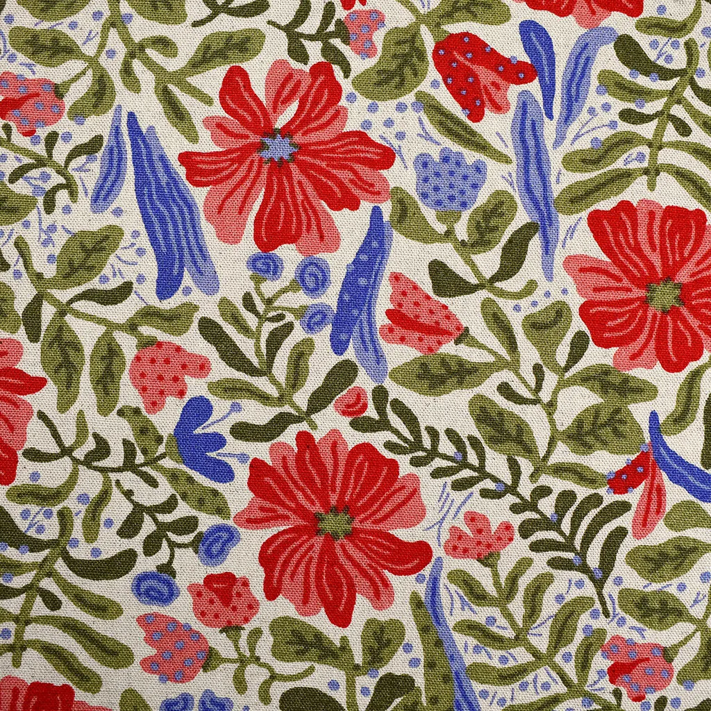 Japanese Painterly Sketch Floral Canvas Natural/Red