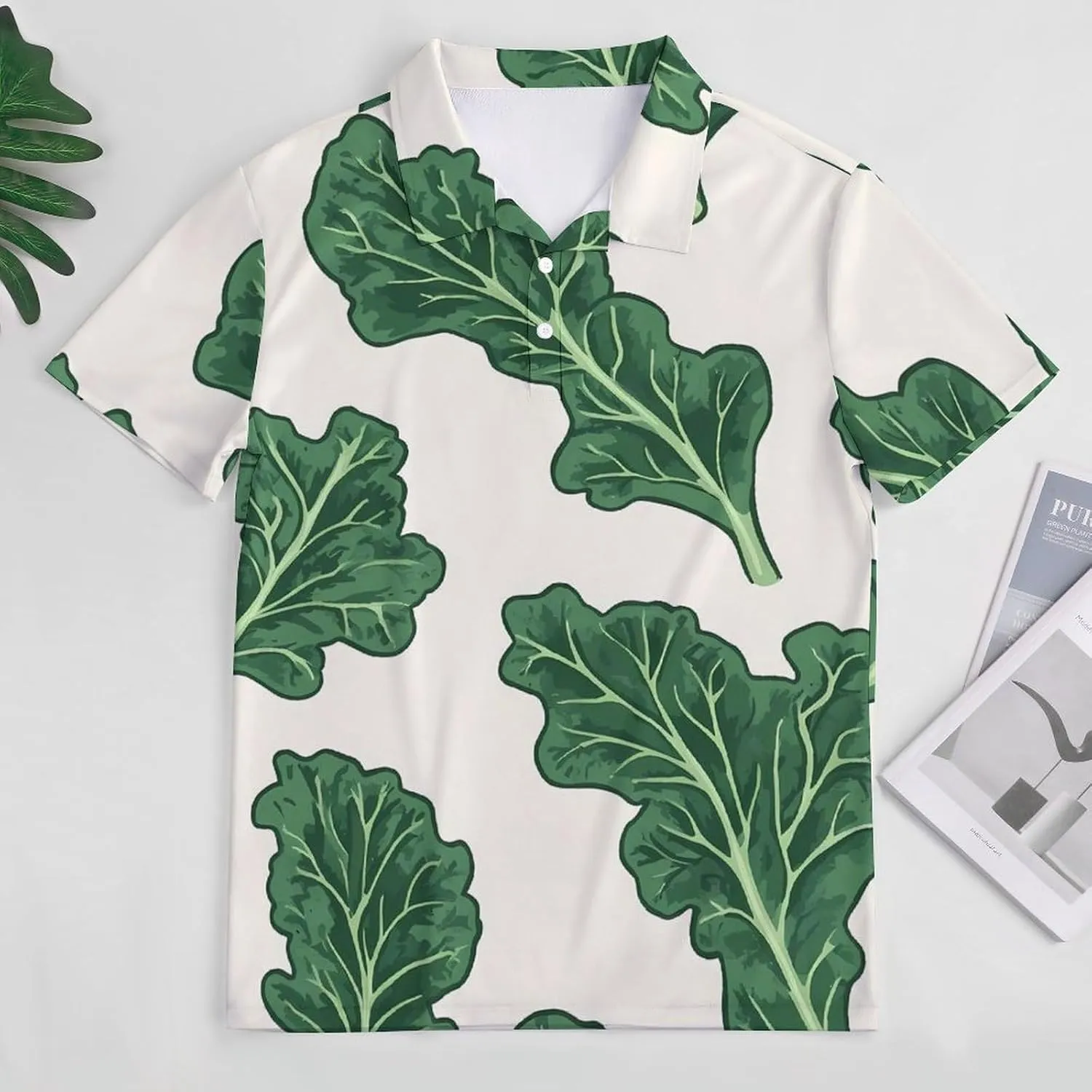 Kale Leaves Mens Polo Shirts Quick Dry Short Sleeve T-shirts Slim Tennis Collared Tees Tops