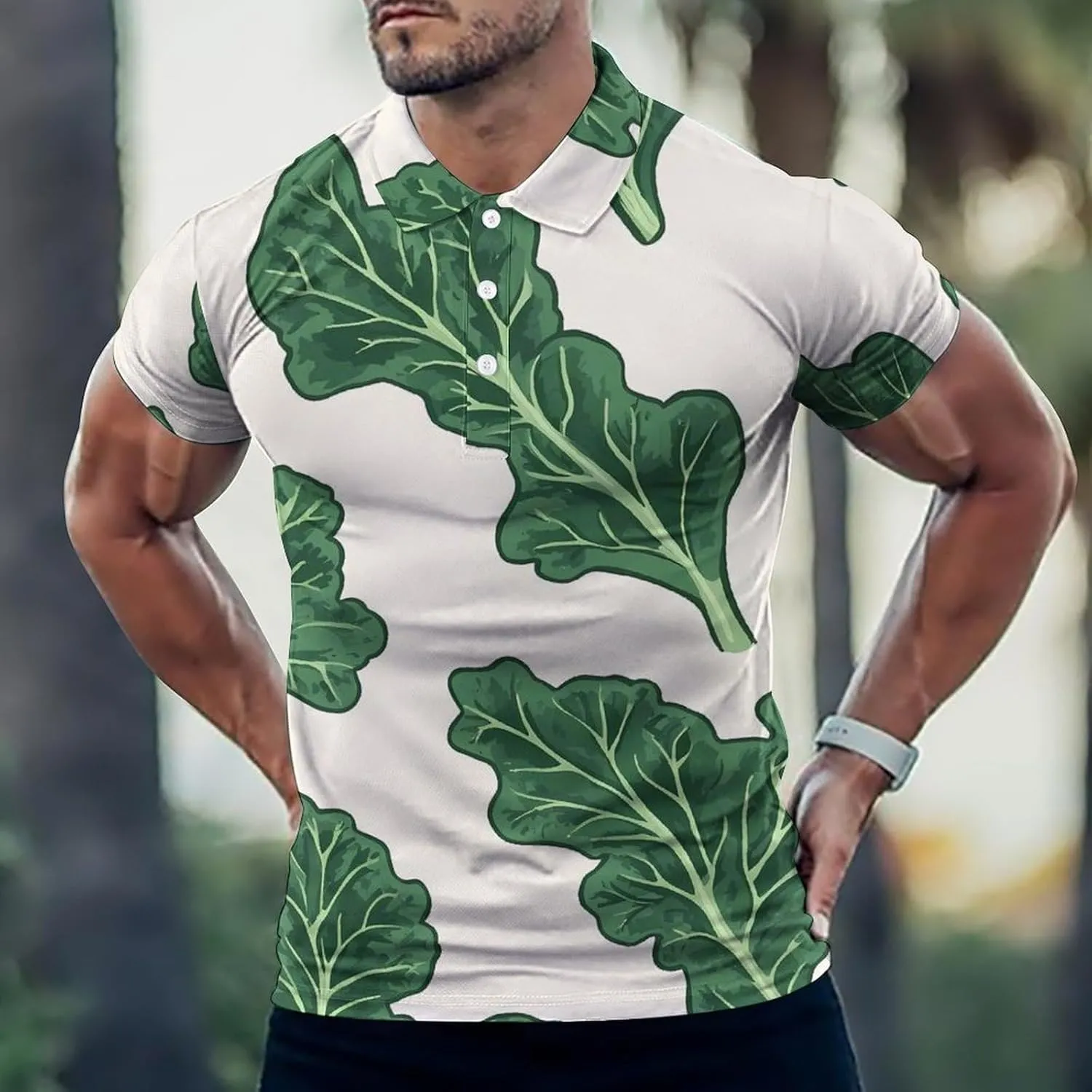 Kale Leaves Mens Polo Shirts Quick Dry Short Sleeve T-shirts Slim Tennis Collared Tees Tops